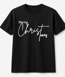 Merry Christmas T-Shirt Elegant Red With White Script Letter Design ,Classic Holiday Style, Christmas Outfit