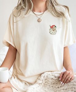 Vintage Santa Claus Head Wearing Red Hat With Holly T-Shirt