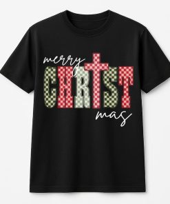 Merry Christmas Checkered Pattern Cozy T-Shirt, Christian Xmas Gift, Jesus Apparel