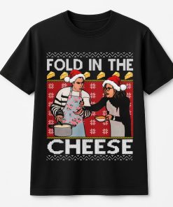 Fold In The Cheese Schitt'S Creek David & Moira Santa Hats Ugly Christmas T-Shirt Design