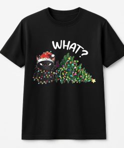 Funny Cat Christmas T-Shirt, Grumpy Black Cat Light , Cute Holiday Cat Lover T-Shirt, Cat Mom Christmas Gift