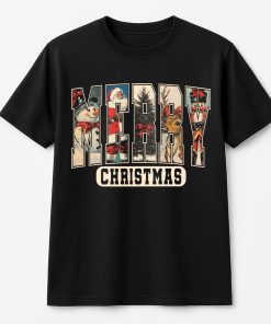 Merry Christmas T-Shirt, Retro Holiday Family ,Cute Women'S Christmas Gift T-Shirt, Festive Merry Christmas Top