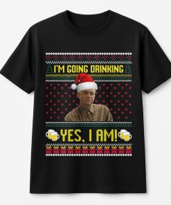 I'M Going Drinking Yes, I Am! Macaulay Culkin With Santa Hat And Beer Mugs Ugly Christmas T-Shirt Pattern